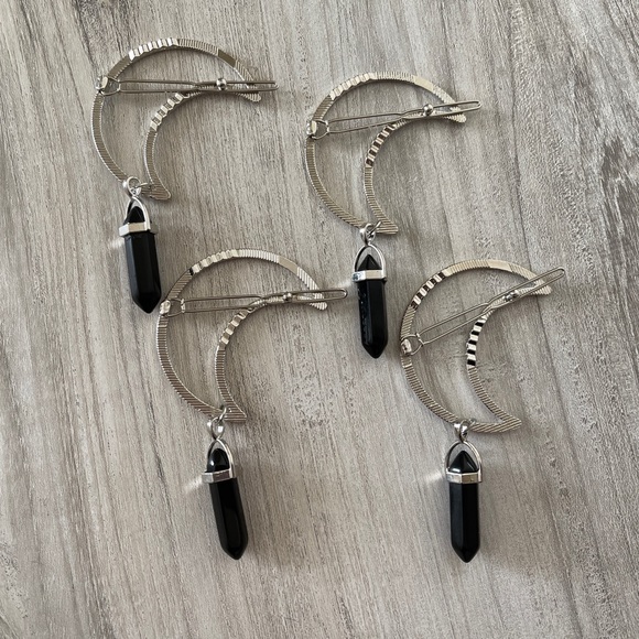 Silver and Black Crescent Moon Hair Clips - Picture 5 of 5